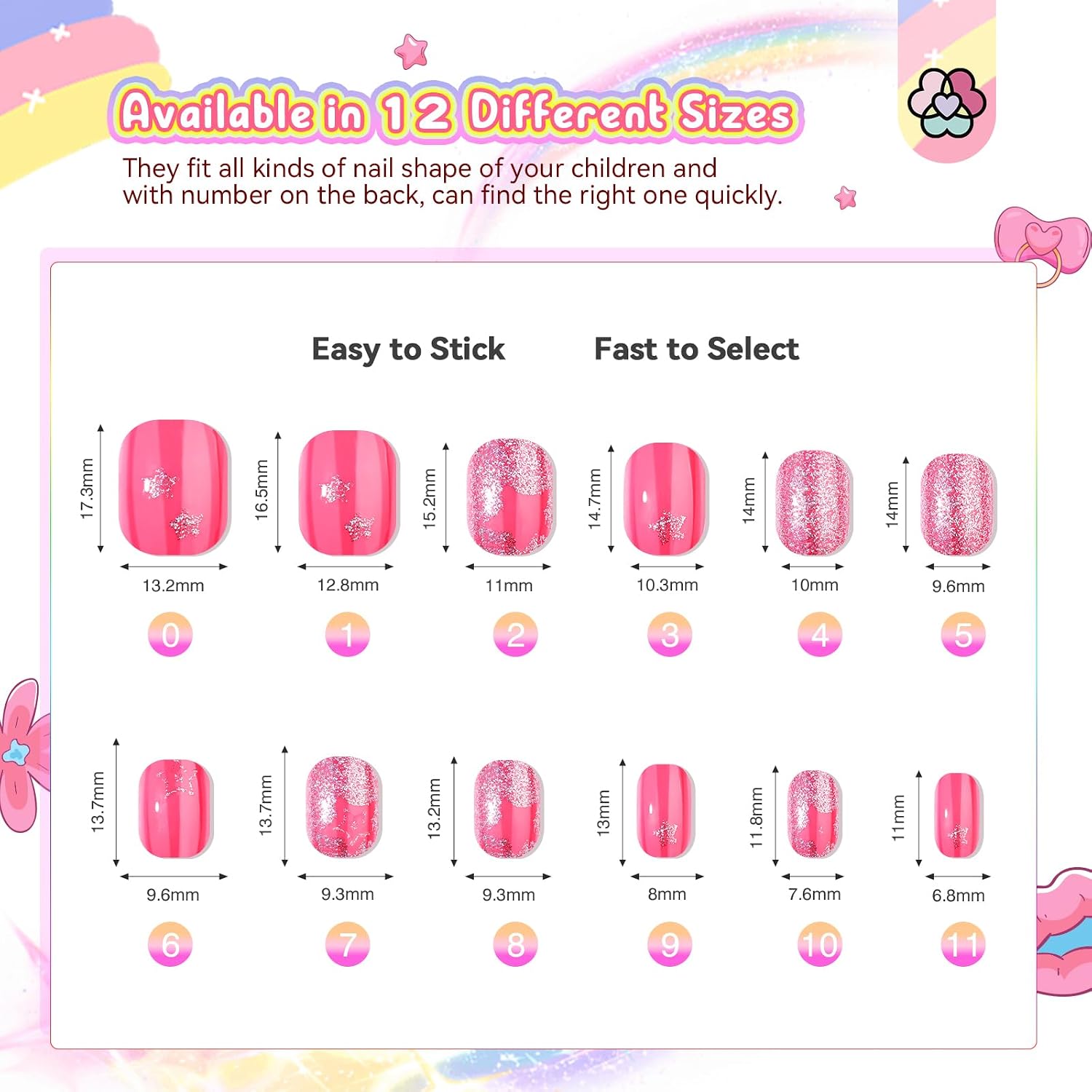 SAVILAND 168 Pieces Press on Nails for Kids 7 Pack Kid Fake Nails Stick on Nails Pre-glue Full Cover Short Acrylic Nail Tips for Children Glitter False Nails Christmas Easter Gifts for 8-12 Year Girls image 5
