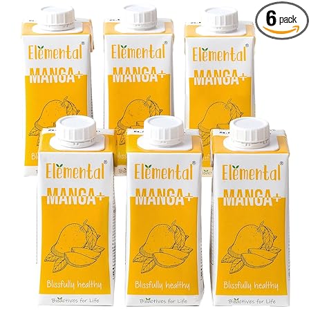 ELEMENTAL MANGA+ Summer Immunity Energy Health Drink with Goodness of Mango Juice & Turmeric For Immune Booster Benefits Having Ayurvedic Herbal Ingredients for Kids & Adults (6N x 200 ml)
