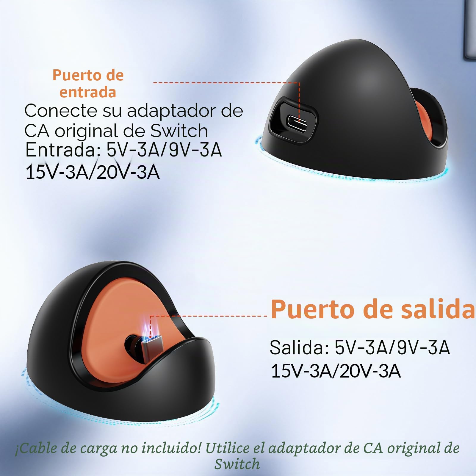 Base de carga Switch para Nintendo Switch 2/1/Lite/OLED | Estación de carga portátil, para viajes o al aire libre y hogar, no incluye cable
