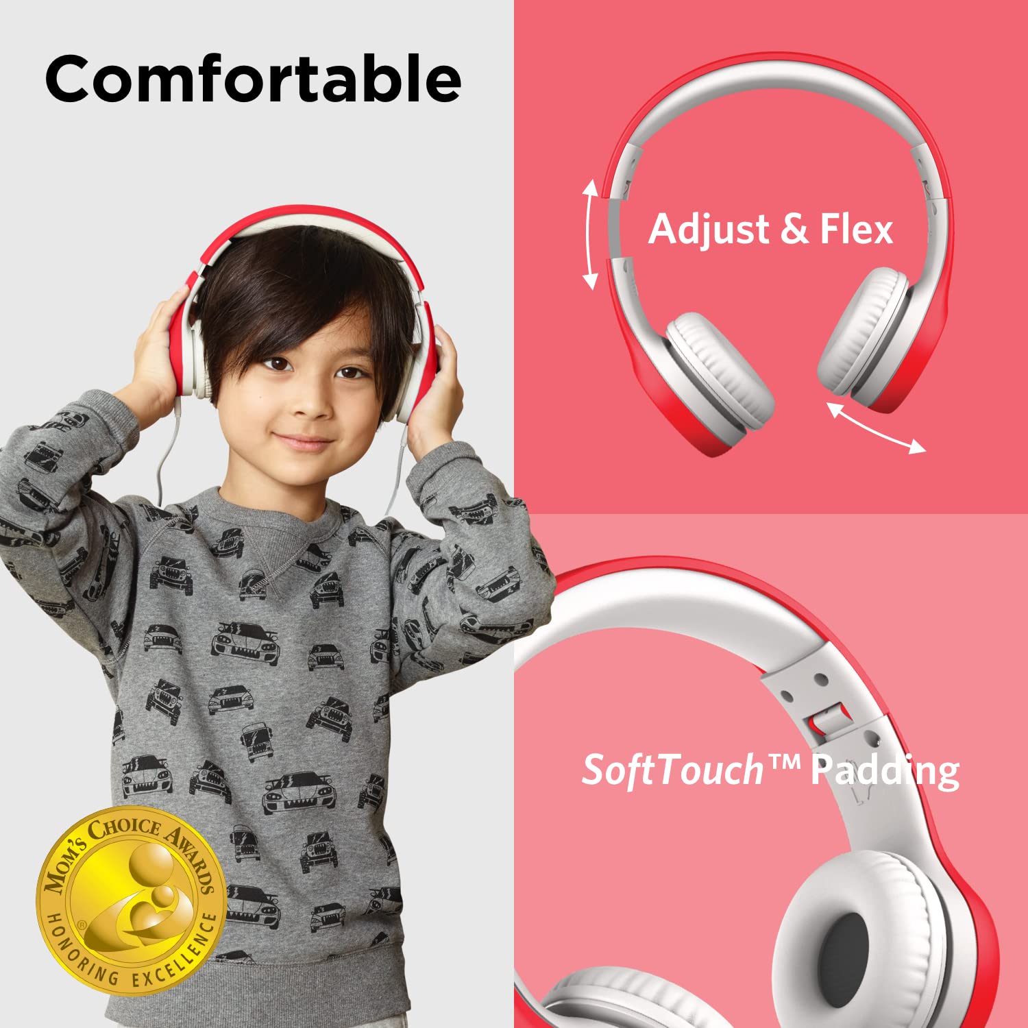 LilGadgets Connect+ Kids Premium Volume Limited Casque Filaire avec Port Shareport et Microphone intégré pour Enfants Rouge