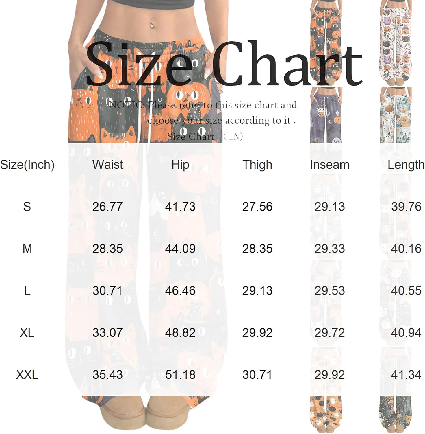 Women's Loose Halloween Print Pants with Pockets Drawstring Elastic Waist Casual Fall Holiday Party Trousers