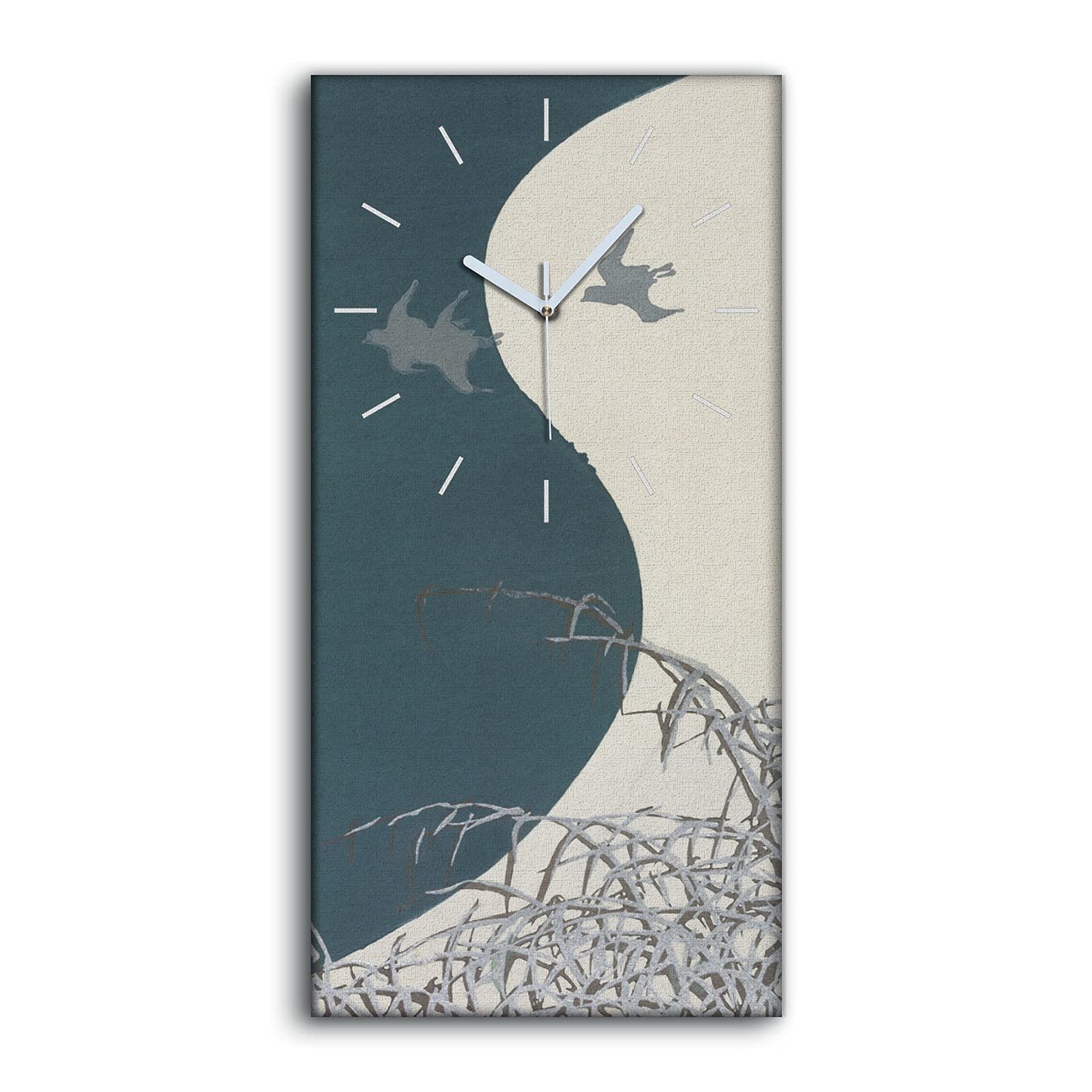 Horloge sur toile art moderne oiseaux fleuve hiver neige déco murale