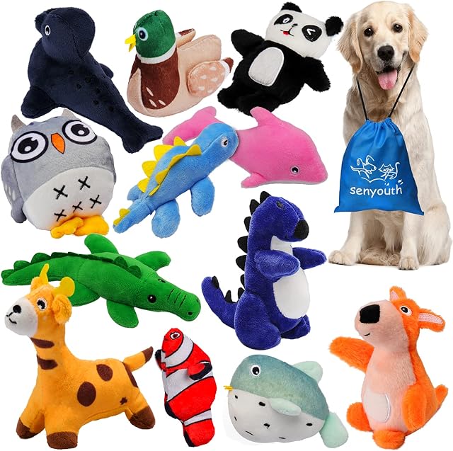 senyouth Squeaky Dog Toys, 12 Pcs Small Dog Toys Bulk with Squeakers, Dog Chew Toys Pack for Puppies Teething, Interactive Cute and Soft Cotton Puppy Toys, Pet Toy for Small / Medium Dog Toys