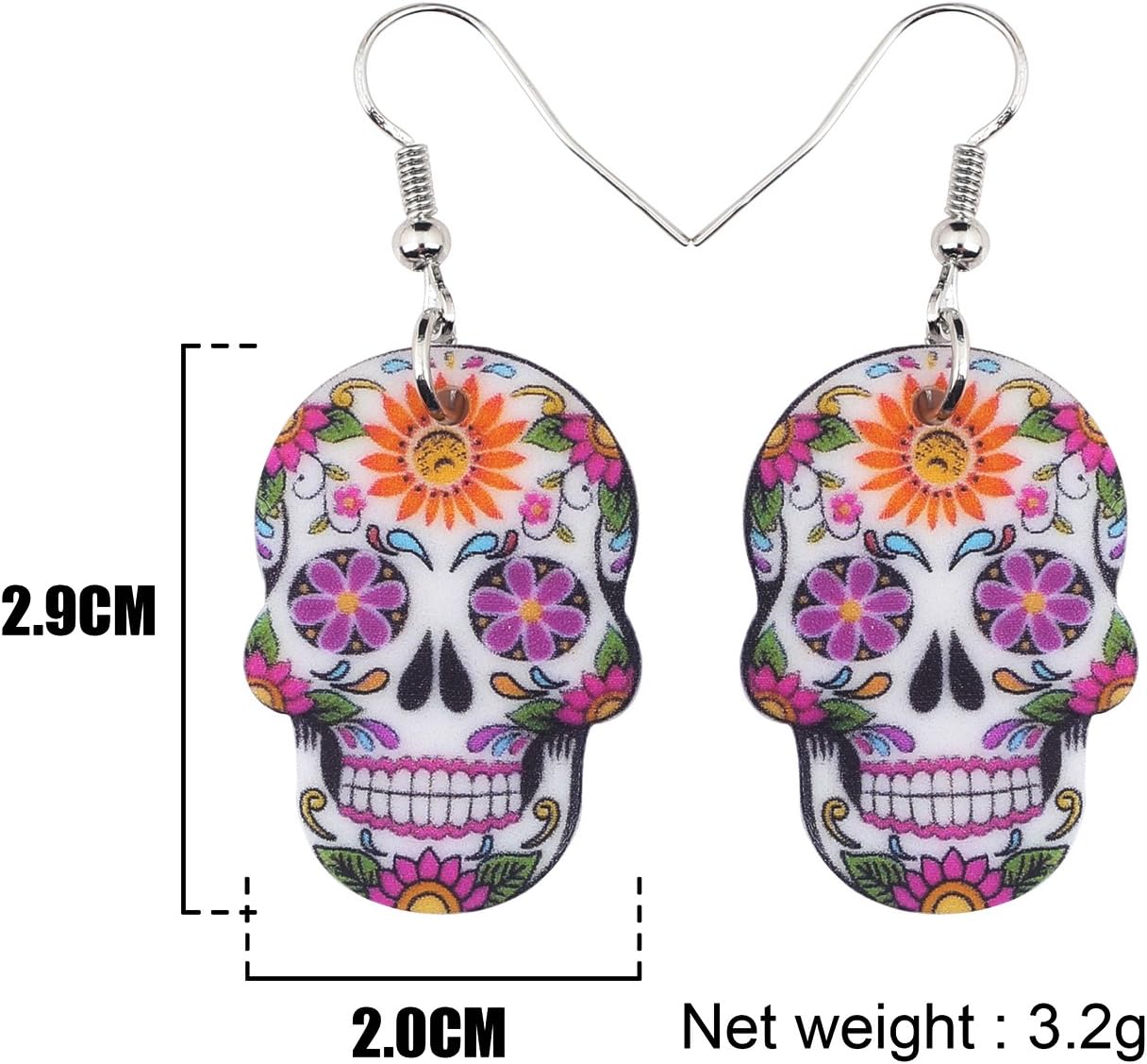 NEWEI Cute Halloween Sugar Skull Earrings Dangle Acrylic Day of the Dead Decor Gifts for Women Festival Charms - Image 5