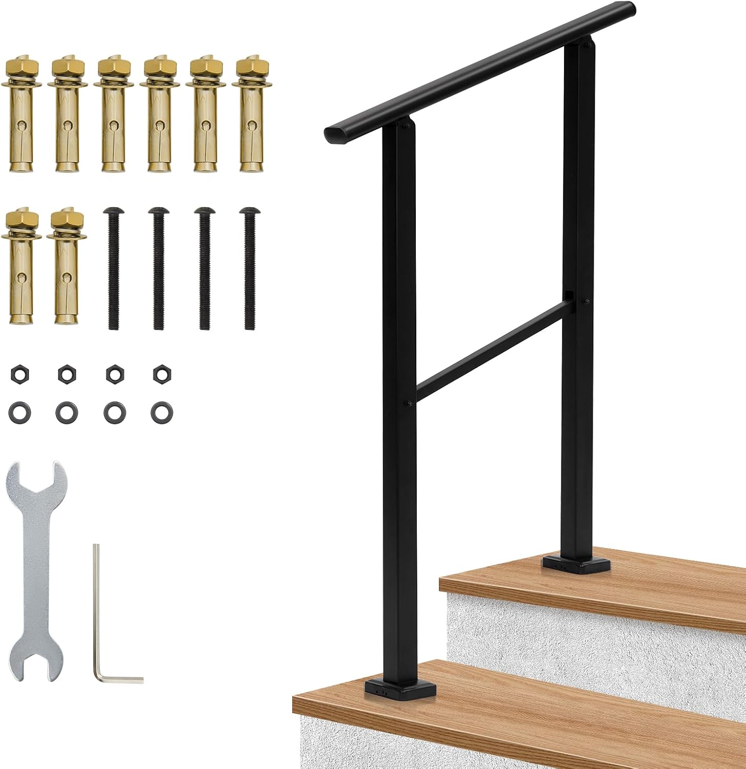 US 2/3/4/5Step Metal Hand Rails Outdoor Steps Handrail Stair Concrete Porch Rail