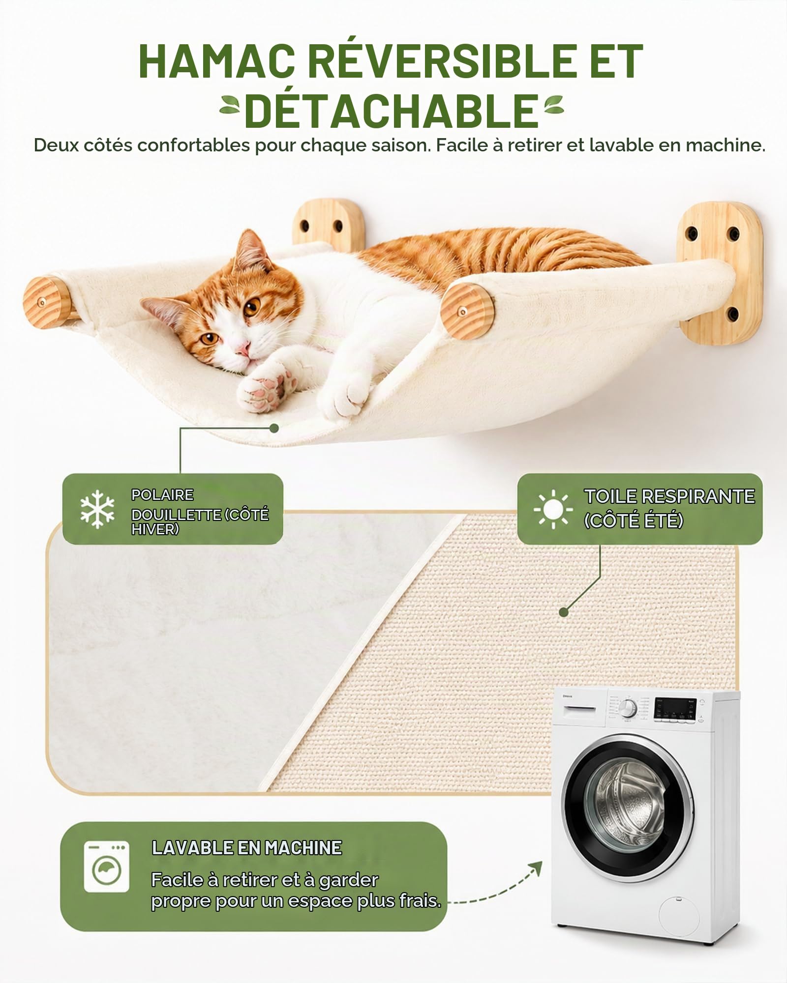 Mur d'escalade pour Chats - Hamac Mural pour Chat - Lit d'escalade en Bois de pin