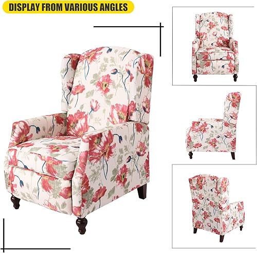 Miniatura 4 de Silla reclinable Wingback, silla reclinable tradicional con asiento acolchado, sillón reclinable tapizado de tela copetuda con respaldo de alas con