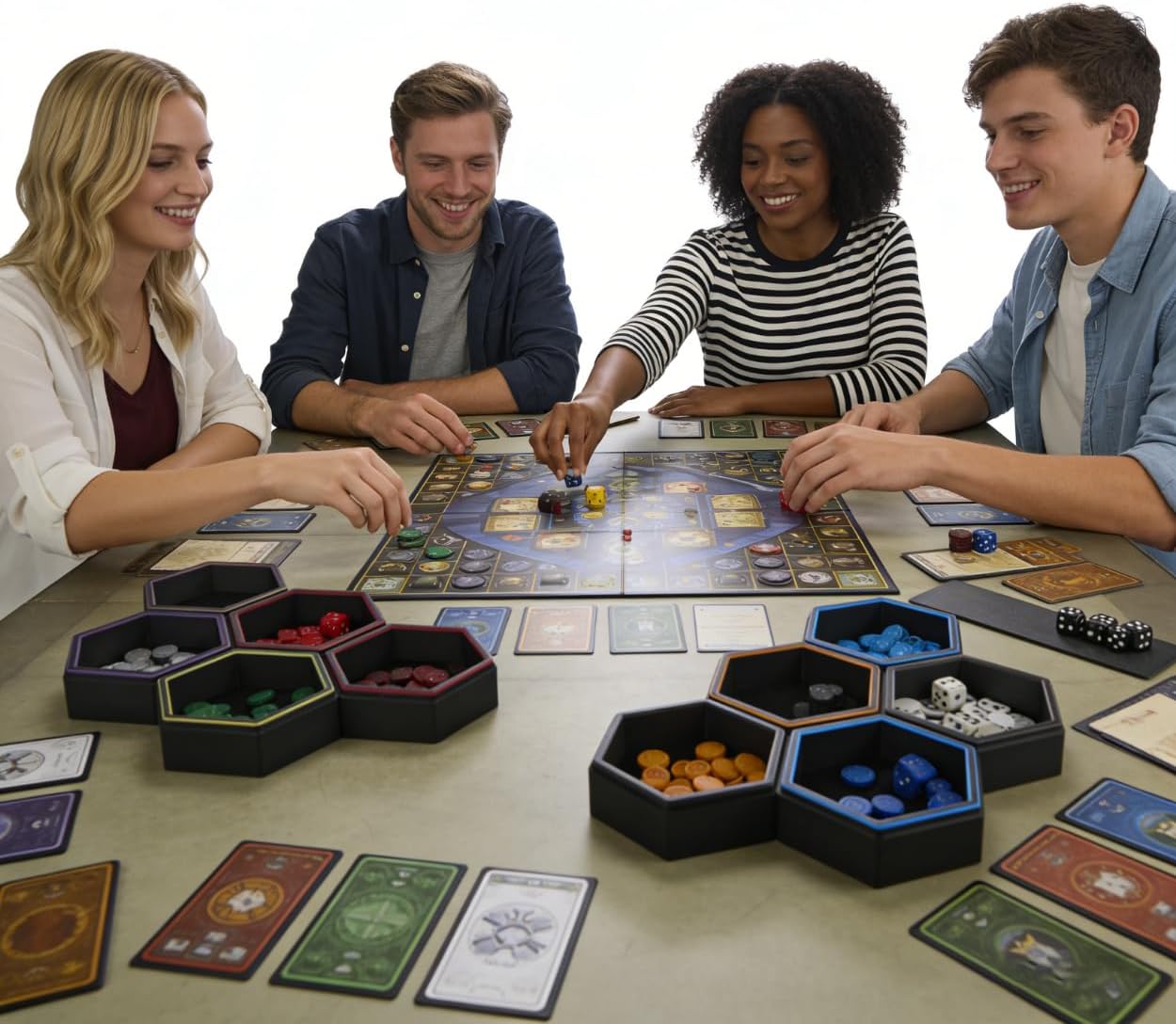 Magnetic Board Game Storage Trays, Hexagonal Modular Organizer, Flexibility Customize Layout Tray Accessory, Holds Tabletop Bits, Components, Pieces, Dices (7-Pack)