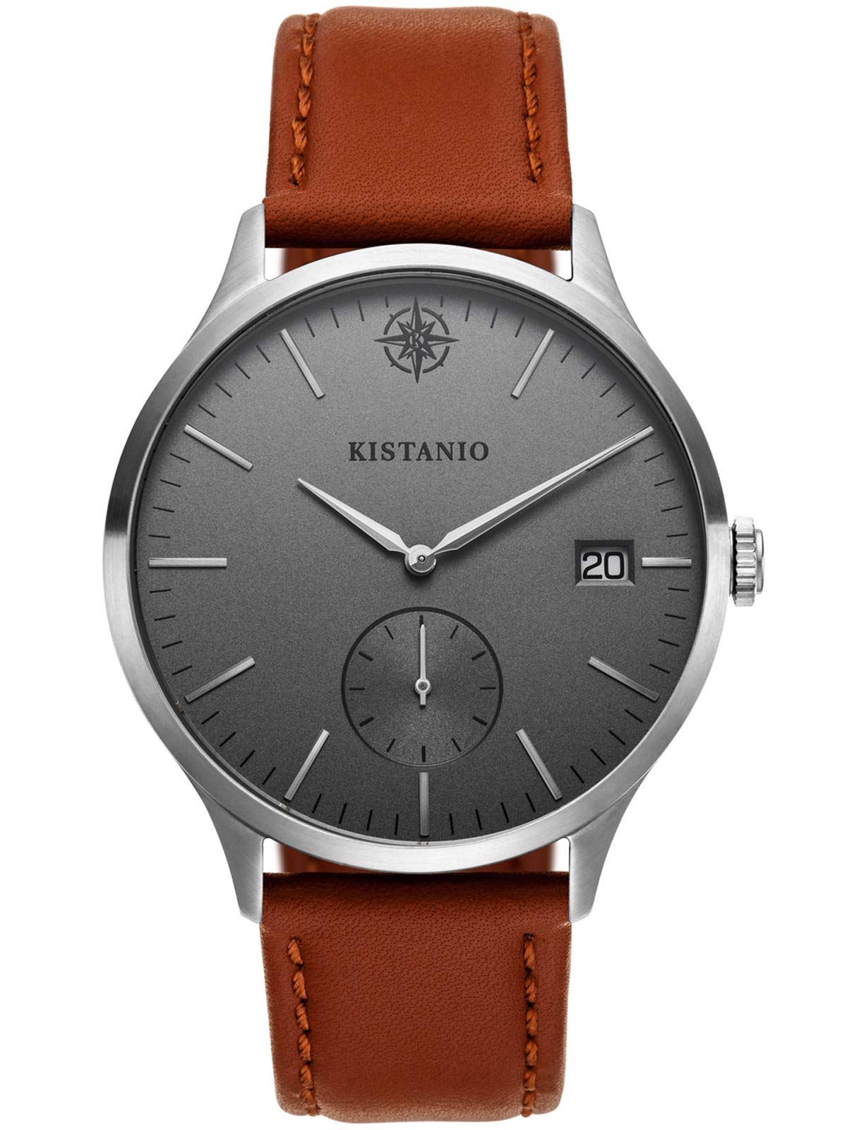 KistanioStratolis STR-40-107 Men's Watch with Leather Strap Analogue Sapphire Glass Steel Silver Grey