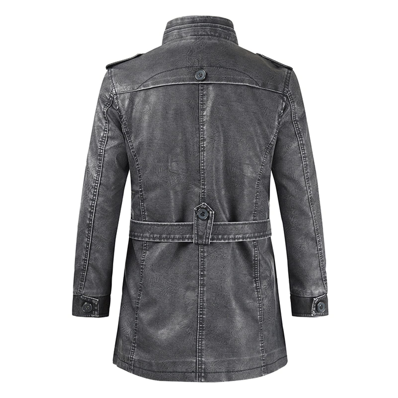 Maiyifu-GJ Mens Retro Faux Pu Leather Jacket Vintage Motorcycle Stand Collar Long Coats Outdoor Biker Overcoat Windbreaker (Black,3X-Large)