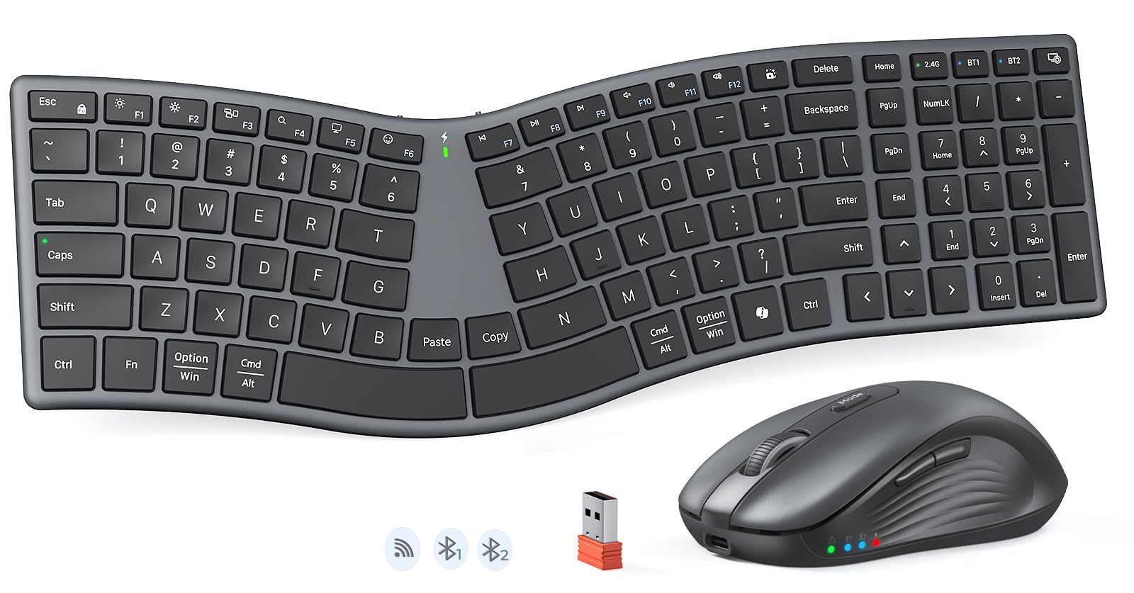 Photo 1 of MEETION Ergonomic Keyboard and Mouse Wireless, Split S-Curve Design, 2.4G Wireless & Dual Bluetooth, Slim Low-Profile Rechargeable Full Size Keyboard, 4 DPI Mouse for Windows Mac PC Laptop Computer, Q