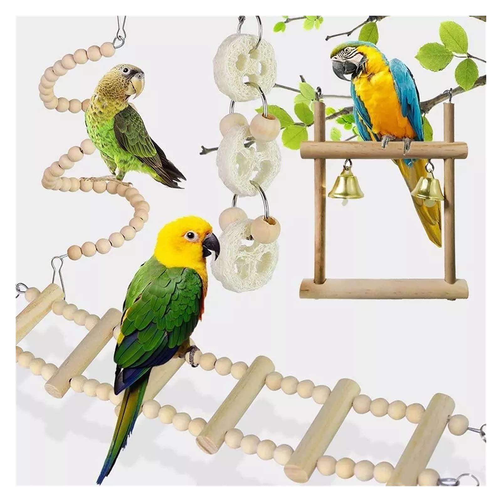 Vogelspielzeug Vogelspielzeug Kauzellen und Treppenleiter Luftleiter Holzperlenspirale Treppenhaus 8-teilig Set Lovebird-Kanarien für Papageien