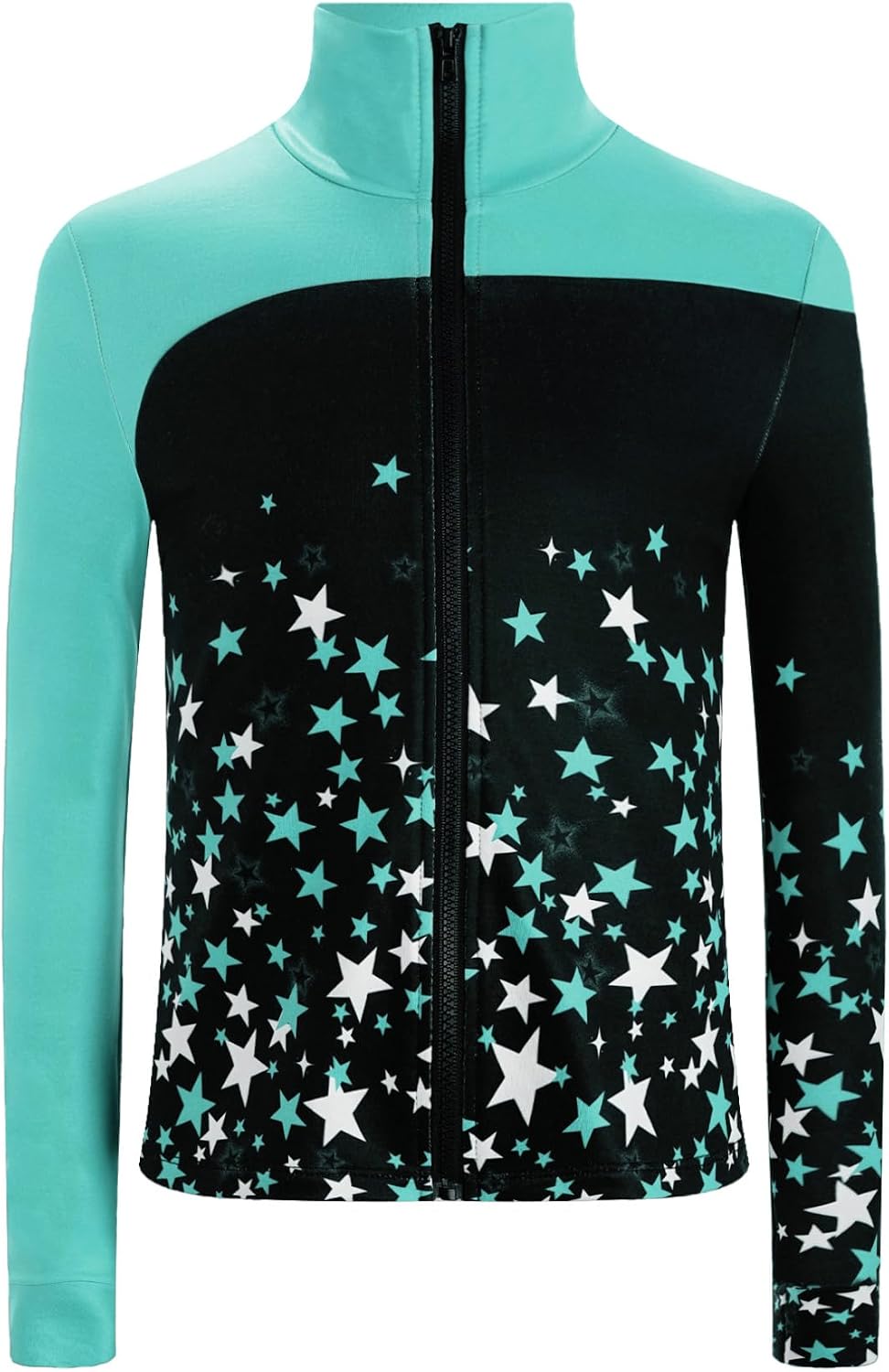 JEATHA Kids Girls Figure Skating Gymnastics Jacket Long Sleeve Star Printed Tops Sweatshirt Zipper Outwear Coat