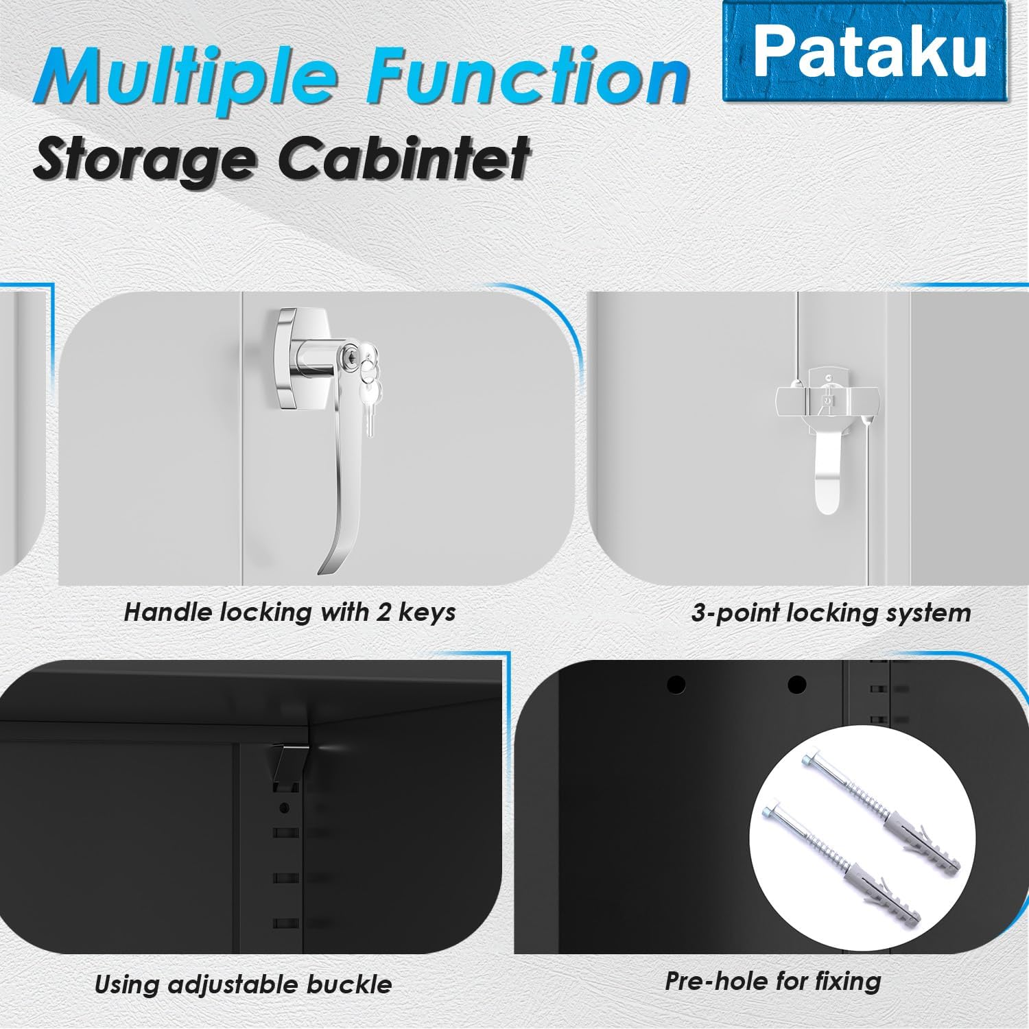 Pataku Metal Storage Cabinet, Garage Cabinet with Doors and Shelves 36" Hx32 Wx16 D, Steel Lockable File Cabinets for Office, Home, Garage, Basement, Industrial, Black Grey
