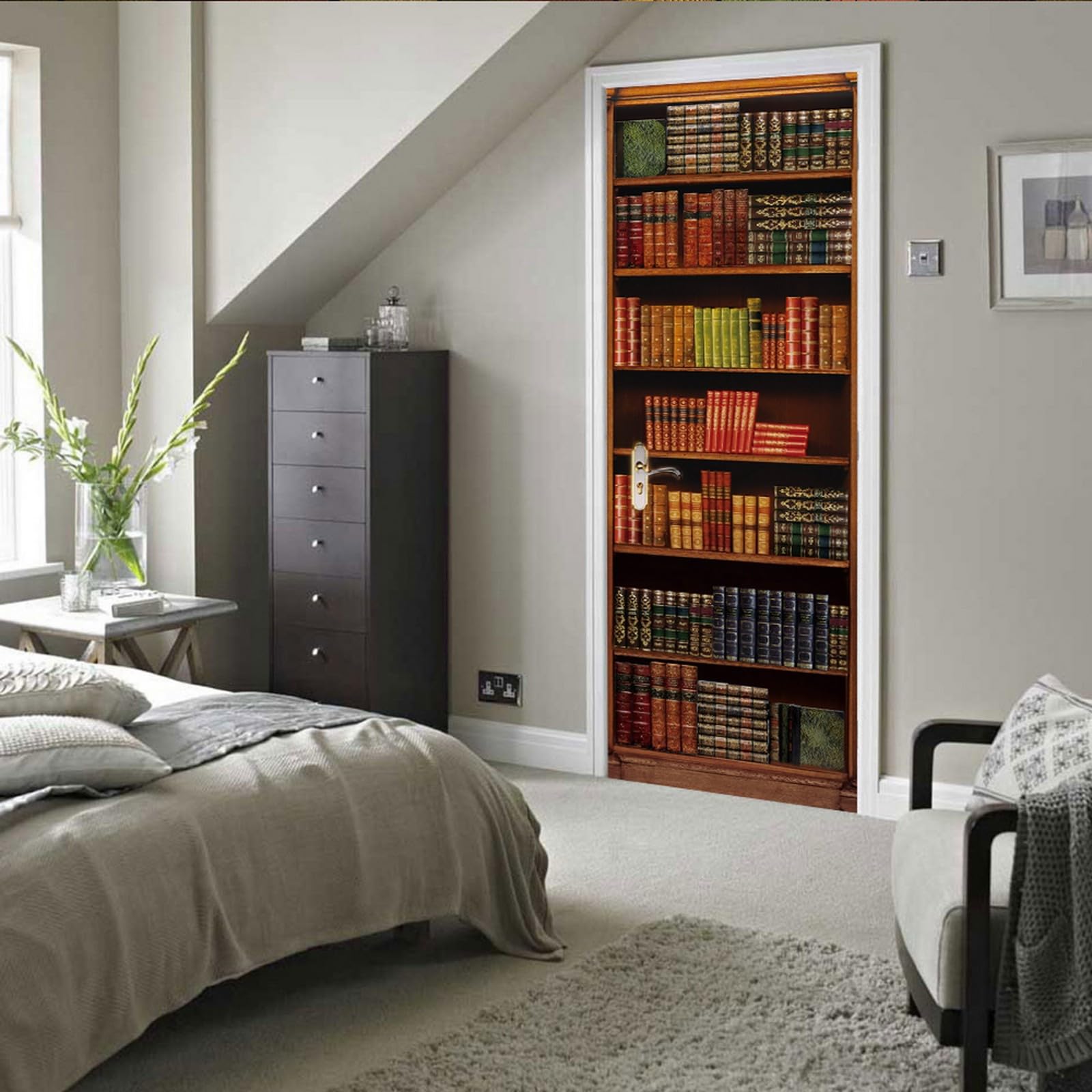 A.Monamour Adesivo Porta Autoadesiva 3D Vecchi Libri Sullo Sfondo Della Libreria Scaffale In Legno Vinile PVC Adesivi per Porte Interne Pellicola Adesiva Poster Murale Parete Carta da Parati 85x215cm
