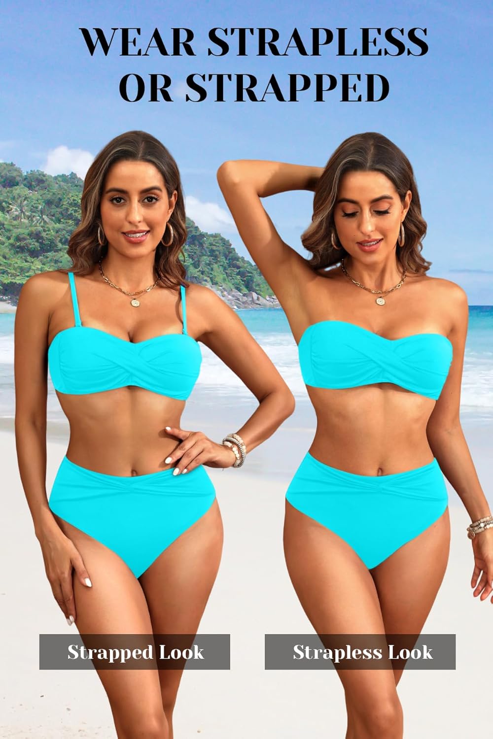 Tempt Me Women Bandeau Bikini Set Twist Strapless Two Piece Swimsuit High Cut High Waisted Bathing Suits - Image 5