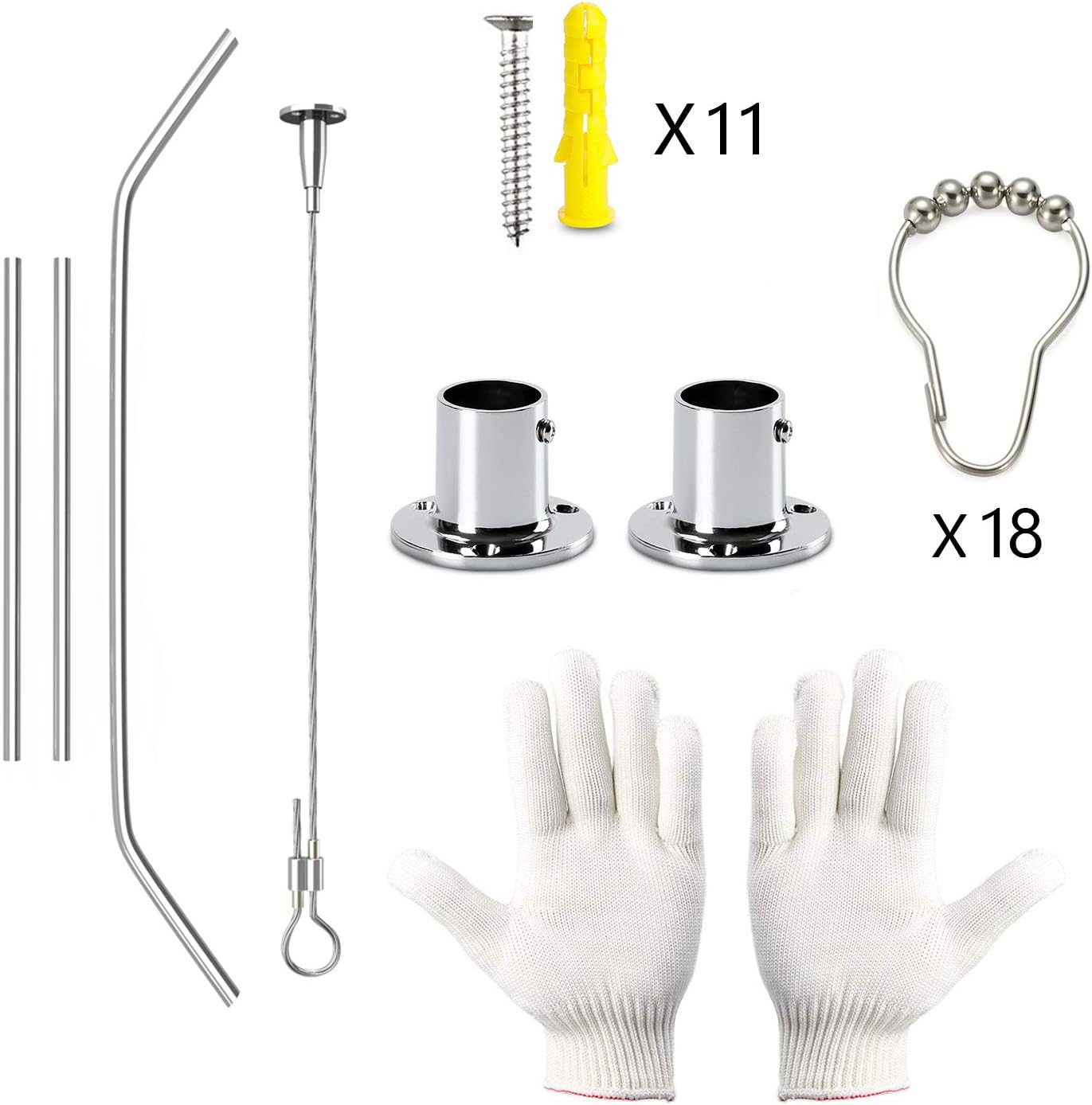 Corner Shower Curtain Rod - 304 Stainless with Ceiling Support,for Bathroom Bathtub, Clothing Store,Private Space (24 "x 24" x 24")