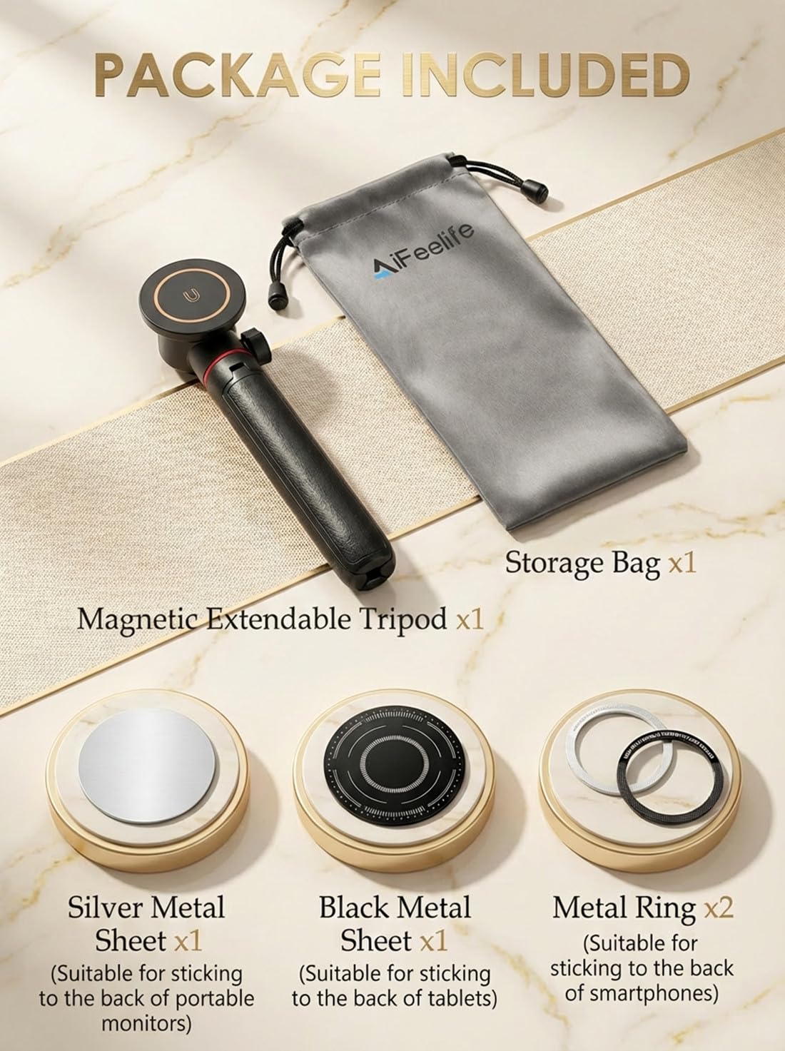 Supporto portatile da viaggio, treppiede magnetico in metallo regolabile in altezza per monitor portatile da 15,6 pollici, supporto verticale pieghevole per monitor e tablet/smartphone da