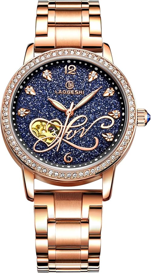 RORIOS 腕時計 レディース 人気 自動巻き 機械式 ウォッチ 手巻き付き おしゃれ 夜光 防水 アナログ腕時計 多機能 人工ダイヤモンド キラキラ 通学 通勤 本革バ : RORIOS watch 腕時計 人気 時計 レディース おしゃれ 革 機械式 自動巻き 夜光 クローバー スケルトン  ホロー ビジネスウォッチ スケルトンブラックB : ファッション