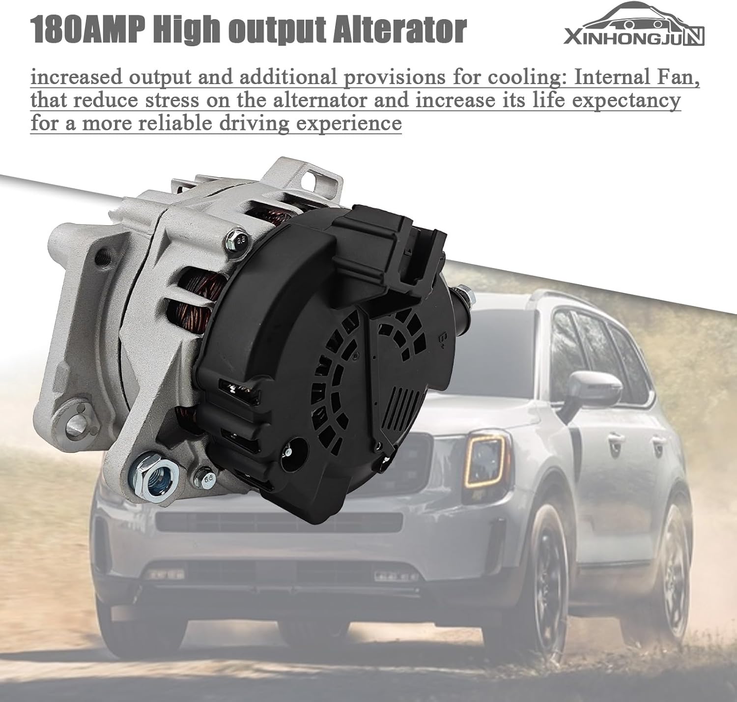 Alternator 37300-3L060 180Amp 13.5V Compatible with Hyundai Palisade 2020 2021 2022 2023 3.8L, Compatible with KIA Telluride 2020 2021 2022 3.8L Replace Number: 2722099, 601-10129, 373003L060