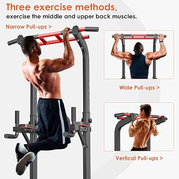 SogesPower Pull Up Bar Station Power Tower,12-Level Adjustable Multi-Function Pull Up Dip Station for Home Gym, Pull Up Bar Stand Dip Bar Strength Training Fitness Equipment