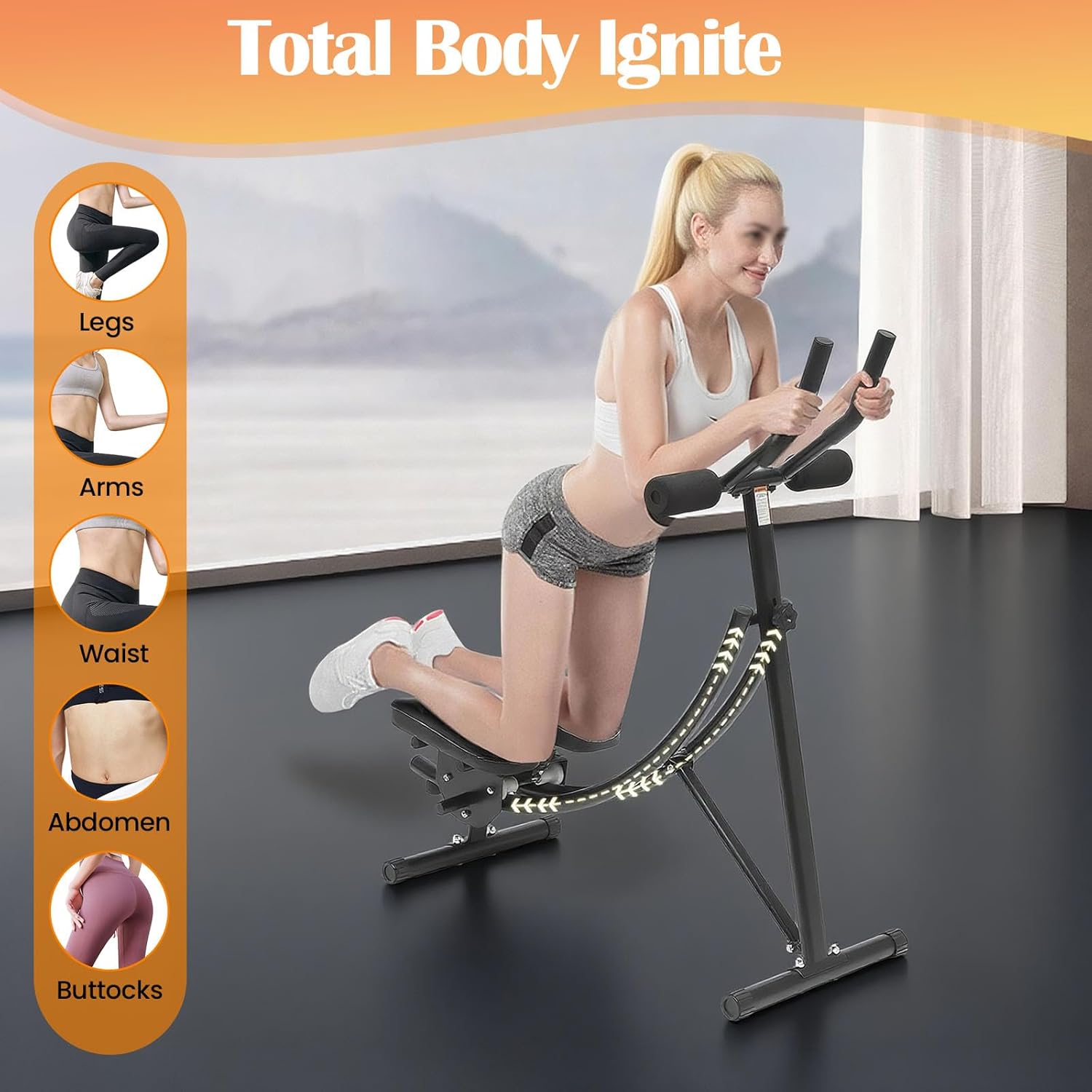 Abdominal Machine, Ab Workout Equipment with LED Display Foldable Fitness Equipment Core Workout Equipment Ab Machine for Stomach Workout Gear Adjustment 330lbs Load Black