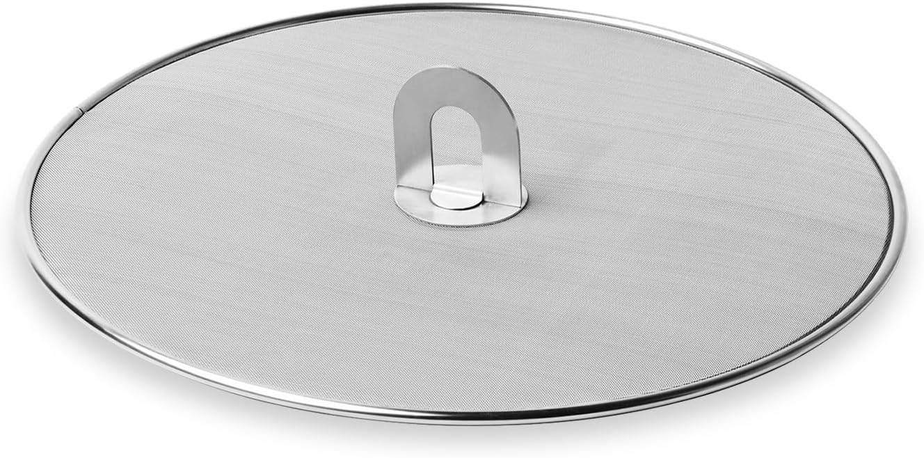 Homestia Splatter Screen for Kitchen, Stainless Steel Fine Mesh Splatter Screen for Frying Pan, 8" Grease Splatter Guard with Fold Flat Knob