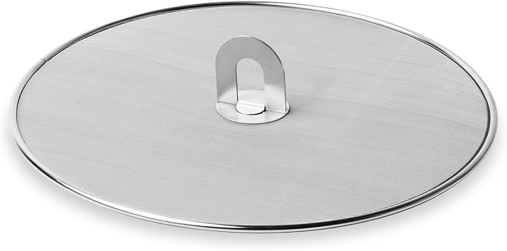 Homestia Splatter Screen for Kitchen, Stainless Steel Fine Mesh Splatter Screen for Frying Pan, 8" Grease Splatter Guard with Fold Flat Knob