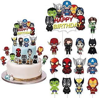 Kit de décoration de gâteau super héros – Happy Birthday Cupcake Toppers pour garçons et filles – Décorations de muffins pour anniversaire