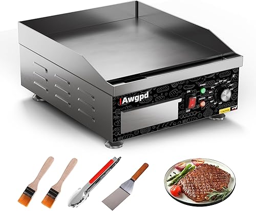 Plancha eléctrica comercial de 14 pulgadas, plancha eléctrica de encimera plana, parrilla eléctrica superior plana de 110 V 1800 W, parrilla de