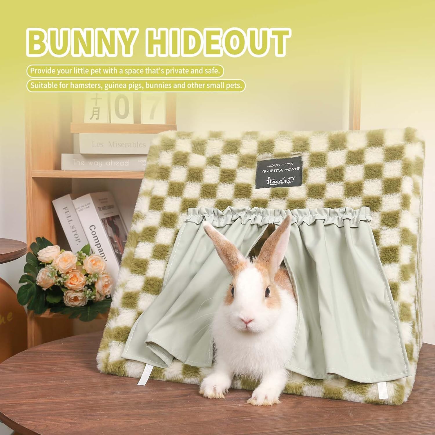 Large Guinea Pig Hideout with Curtain, Machine Washable Hamster Bed House No Bottom & Easy-Clean Bunny Hides Beds Cute Rabbit Tent Hut Small Pets Houses for Hedgehog Rat Ferret Chinchilla