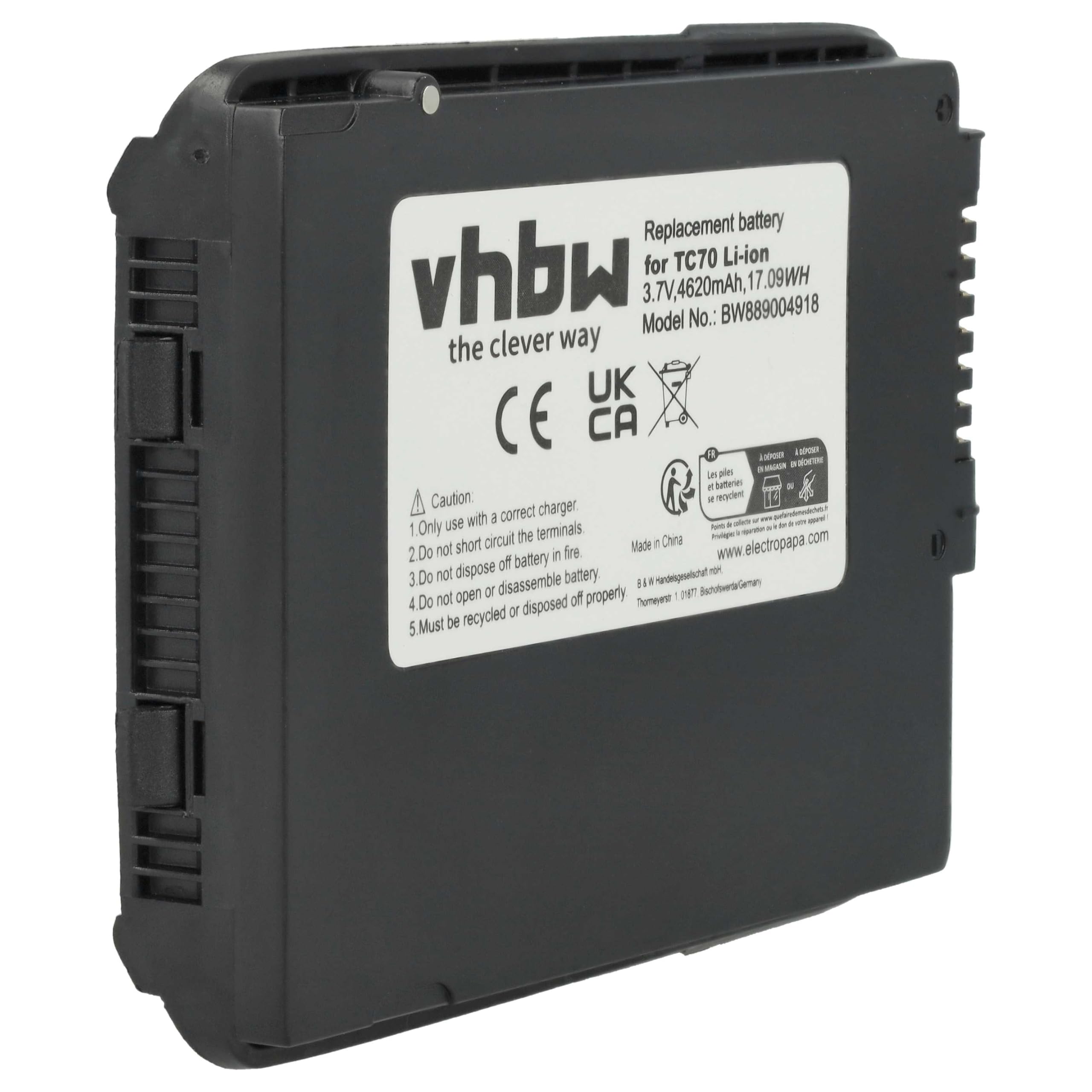 vhbw 5X Akku kompatibel mit Zebra TC72 | TC720L, TC75, TC55, TC70, TC700H, TC700K, TC70X Barcodescanner POS (4620 mAh, 3,7 V, Li-Ion)