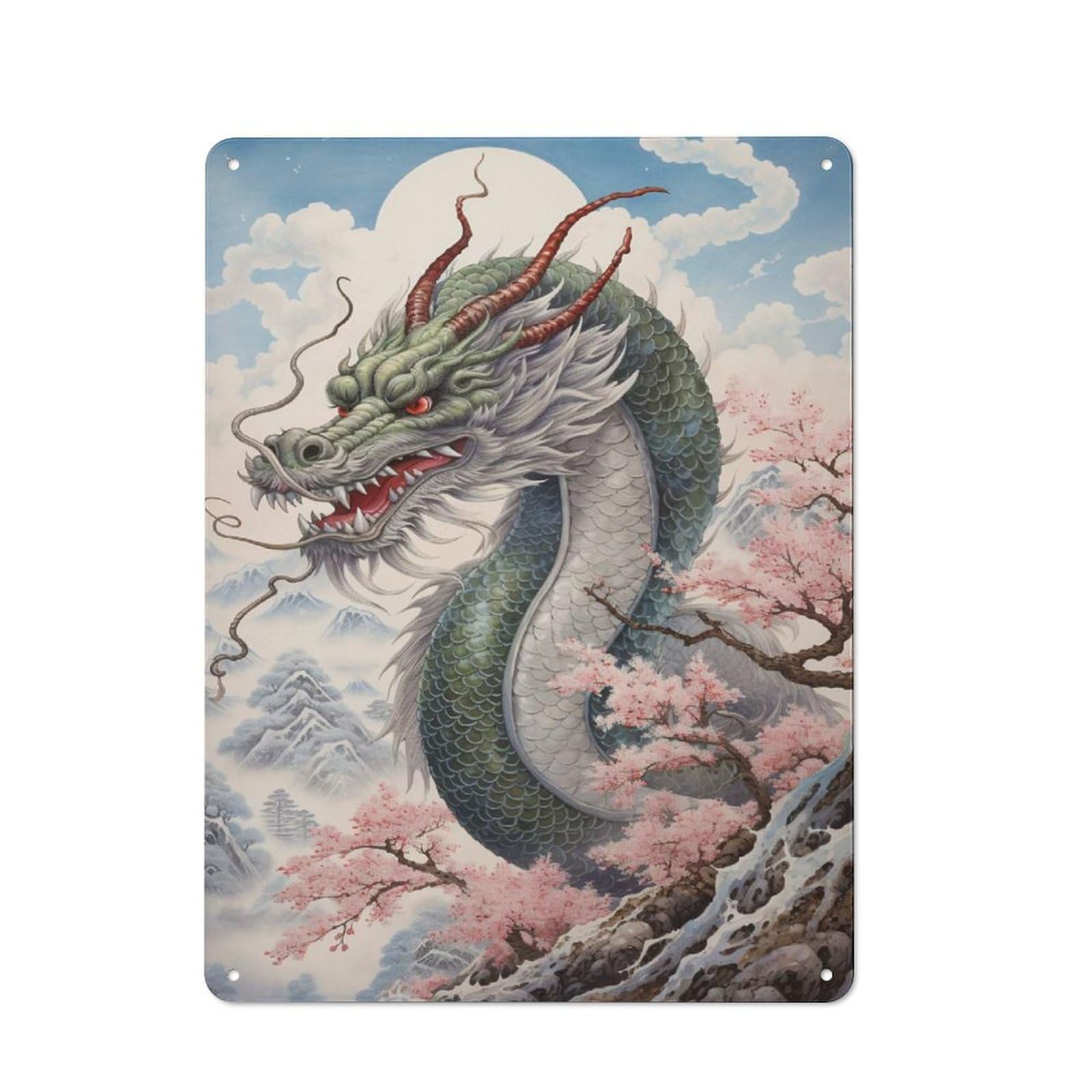 Junmoney Sakura Dragon Chinese 40X30cm Rustic Tin Sign With For Living Room Or Hallway, For Vintage Wall Decor Fans, For Themed Room Decoration