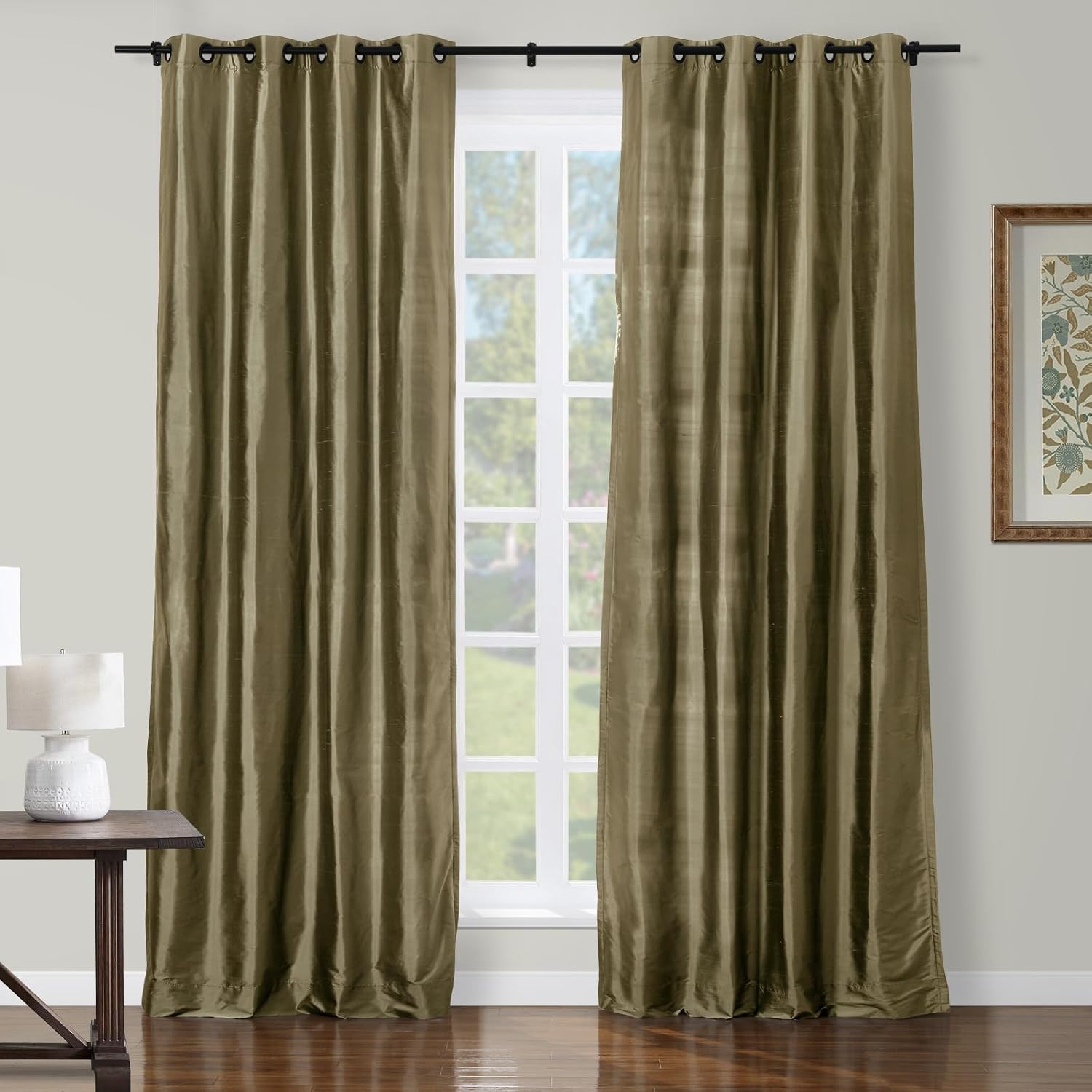 ChadMade 100% Dupioni Silk Drape with White Cotton Lining 96 Inches Length Curtain Grommet Top Room Darkening Window Covering 50Wx96L, 1 Panel, Bronze, Selman Collection