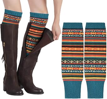 AUYAO Ladies  Knitted Leg Warmers, 1Pcs Bohemian Leg Warmers for Womens, Wool Winter Long Leg Warmers, Striped Ethnic Knitting Footless Leg Warmers, Knee High Knitted Boot Socks for Women Girls