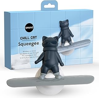 OTOTO Chill Cat Squeegee - Cute Kitchen Accessories, Cute Bathroom Decor, Black Bathroom Accessories, Shower Accessories, Shower Squeegee for Glass Doors, Small Bathroom Squeegee, Cat Gifts