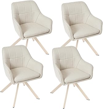 360  Swivel Dining Chairs, Ergonomic Designed Chairs with Armrests and Metal Legs for Apartment, Dining Room, Kitchen, Study, Vanity, Office, Set of 4, Beige, Beige Legs