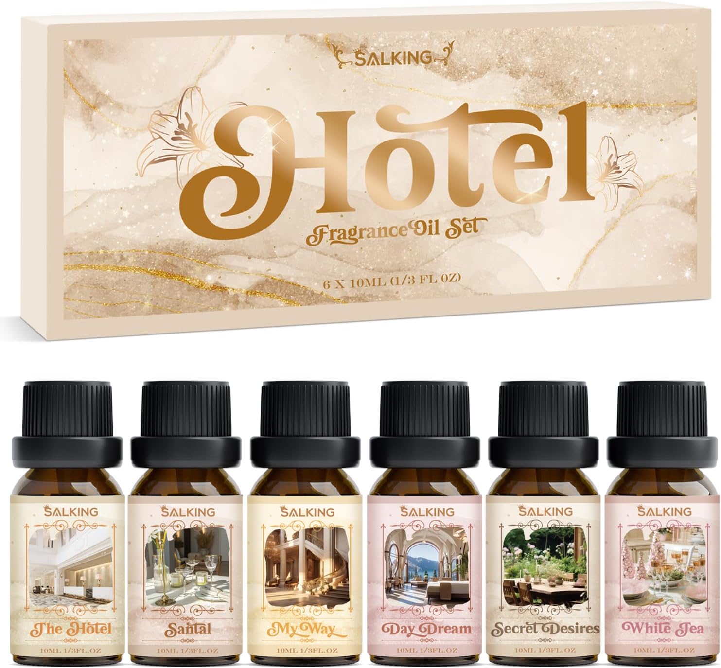 Hotel Fragrance Oils, Essential Oils Gift Set, Diffuser Oils, Scented Oils for Soaps Candle Making - The Hotel, Santal, My Way, Day Dream, Secret Desires, White Tea