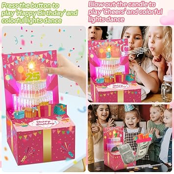 Surprise Musical Pop Up Birthday Card, Money Roll Pull Box, Cash Gift Box for Women, Girls
