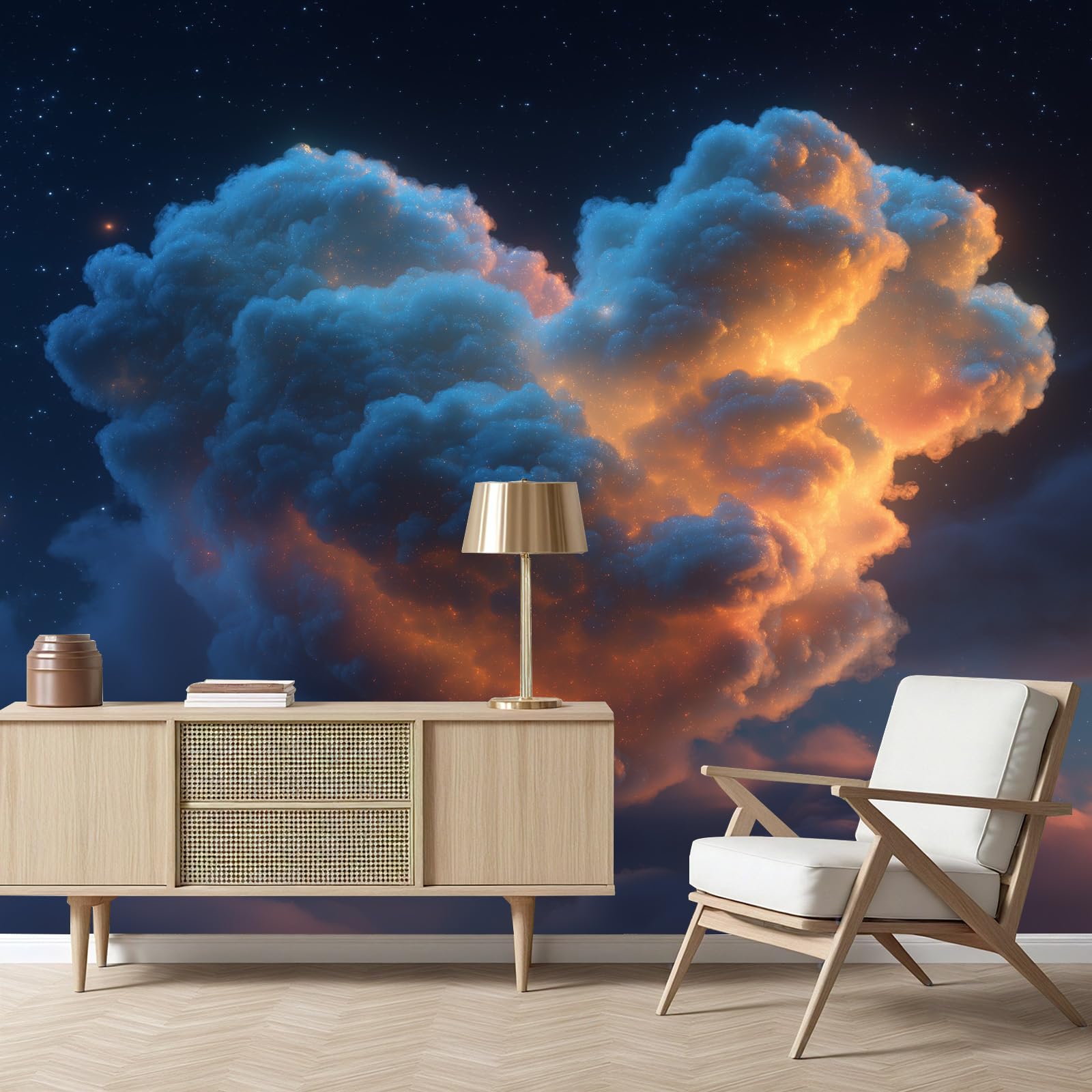 Papier peint intissé nuages pour chambre enfant et salon panoramique 3D 300x210 cm
