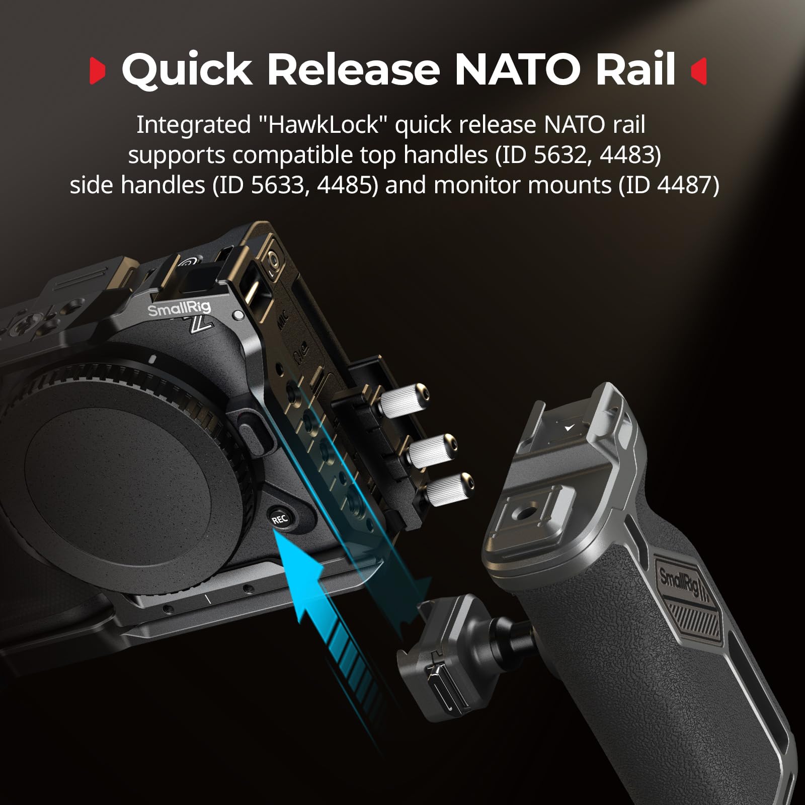 SMALLRIG Halbkäfig für Nikon ZR, HawkLock NATO-Schnellwechselschiene, 1/4"-20 Gewindebohrungen, QR-Platte für Arca, für DJI RS 4 / RS 4 Pro/RS 3 Pro Gimbals, für Arca-Swiss-kompatible Stative - 5905