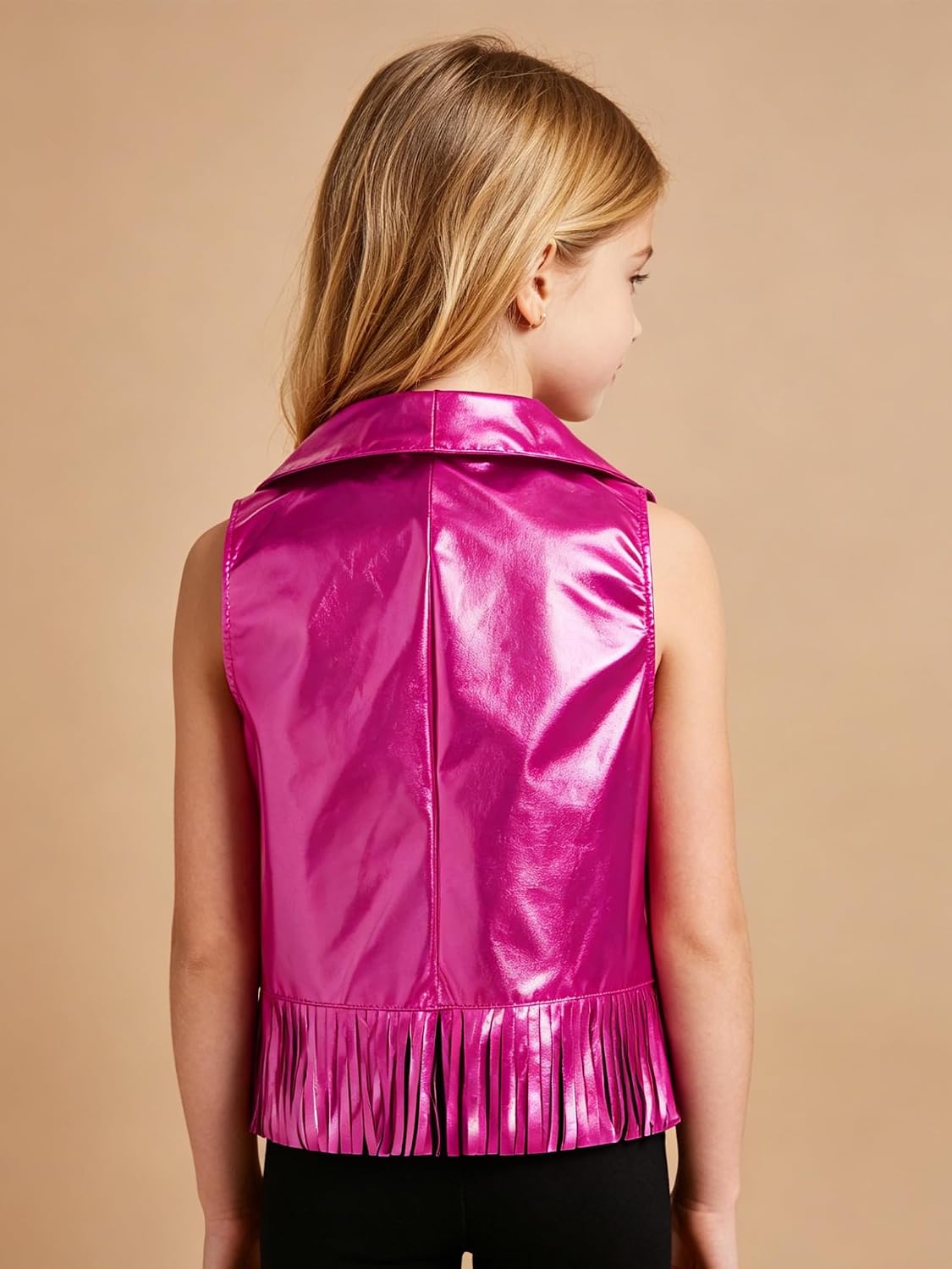 Lejafay Girls Metallic Vest Streetwear Outfit 60s 70s Hippie Tassels Jacket for Daily Wear Carnival