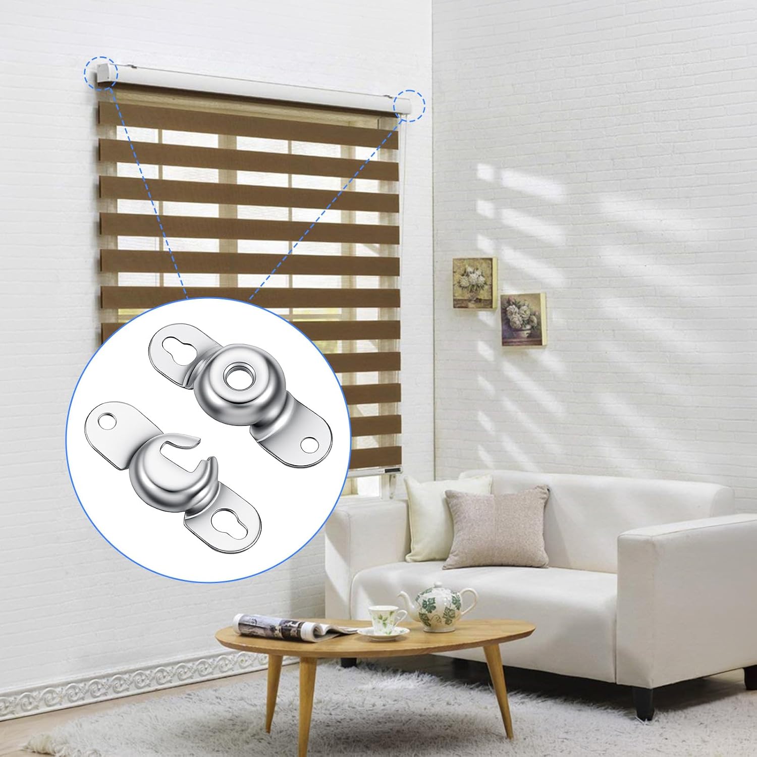 Amaxiu 2 Pairs Metal Window Shade Brackets (4PCS) - Heavy Duty Roller Shade Hardware Inside Mount with Screws for Living Room Bedroom Office(8)