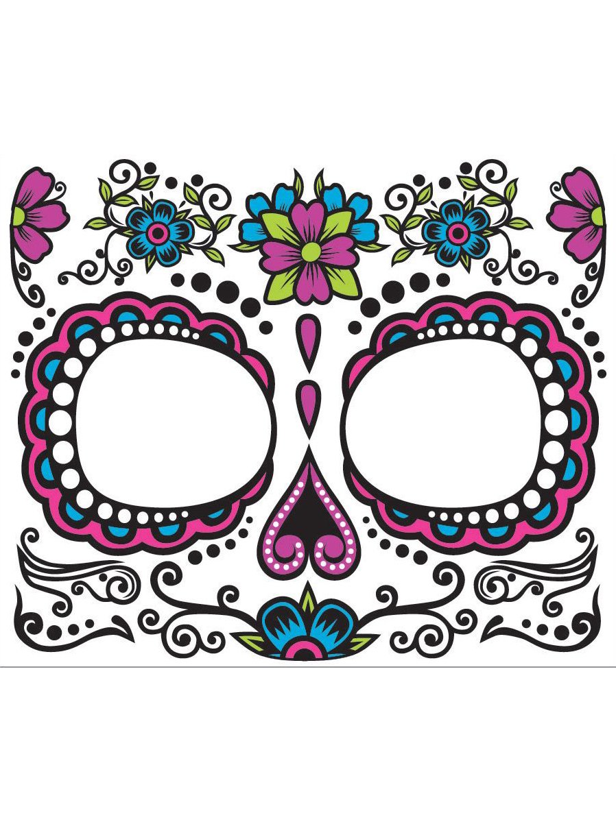 clearstoneForum Novelties - DAY OF DEAD FACE TATTOO, 5"x 6" sheet, One size fits most