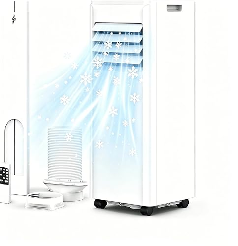Klimaanlage Mobil 9000 BTU mit Abluftschlauch+ Fensterkit | 4-in-1 Mobiles Klimagerät | Kühlen, Entfeuchten, Ventilator & Sleep-Modus | Digitaldisplay | Für Räume bis 28 m² [Energieklasse A]