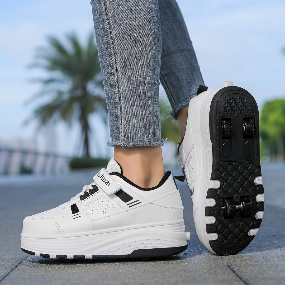 Scarpe con Rotelle per Bambini e Bambine Sneakers Sportive con 4 Ruote Retrattili Pattini da Skateboard Scarpe da Ginnastica Unisex per Esterno Taglie 32-40