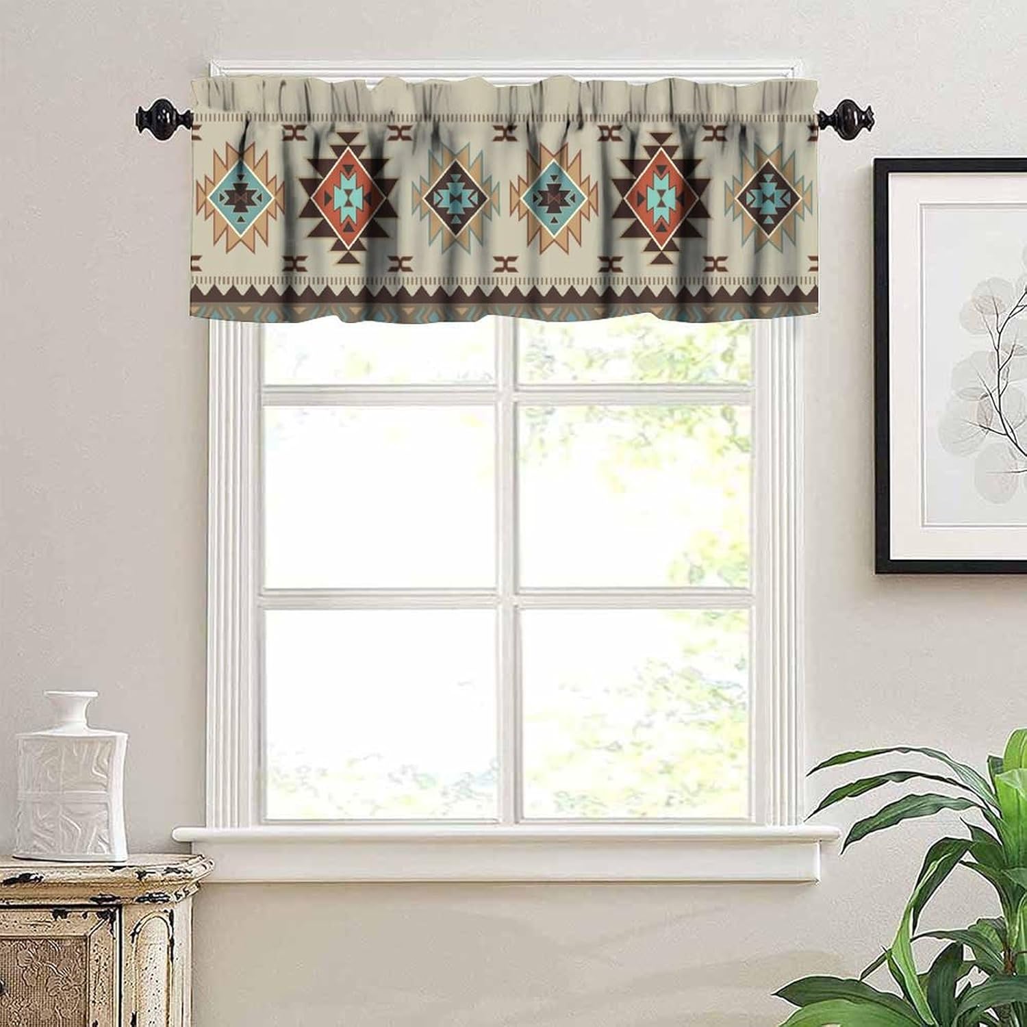 Aztec Native Valance Curtains for Kitchen, Southwestern Tribal Geometric Valances for Kitchen Window,Navajo American Ethnic Printed for Small Windows Cafe Bedroom Living Room, 54x18 Inch 1 Panel - Image 5
