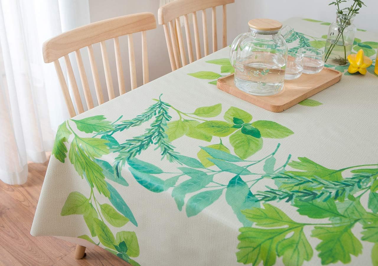 LEEVAN Heavy Weight Vinyl Rectangle Table Cover Wipe Clean PVC Tablecloth, Plastic Square Table Cloth Oil-Proof, Waterproof Stain-Resistant-54 x 54 Inch (Green Leaf)