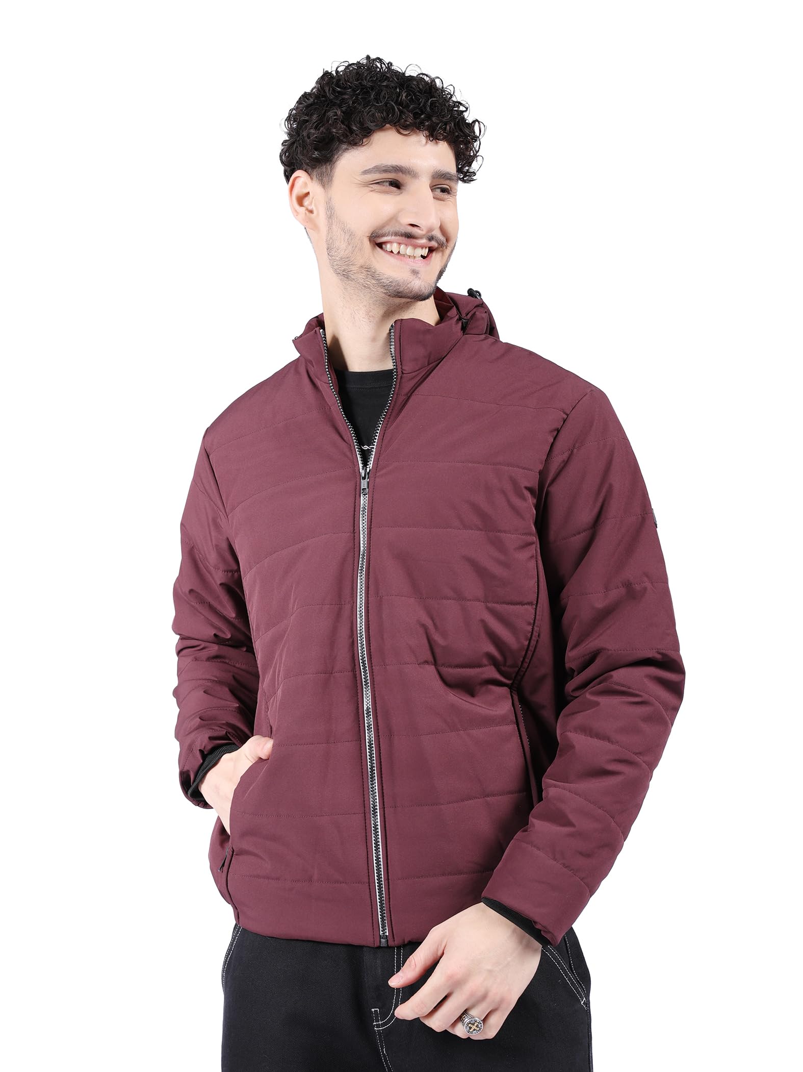 the indian garage co Men Polyester Standard Length Slim Fit Solid Puffer Jackets-picture-30