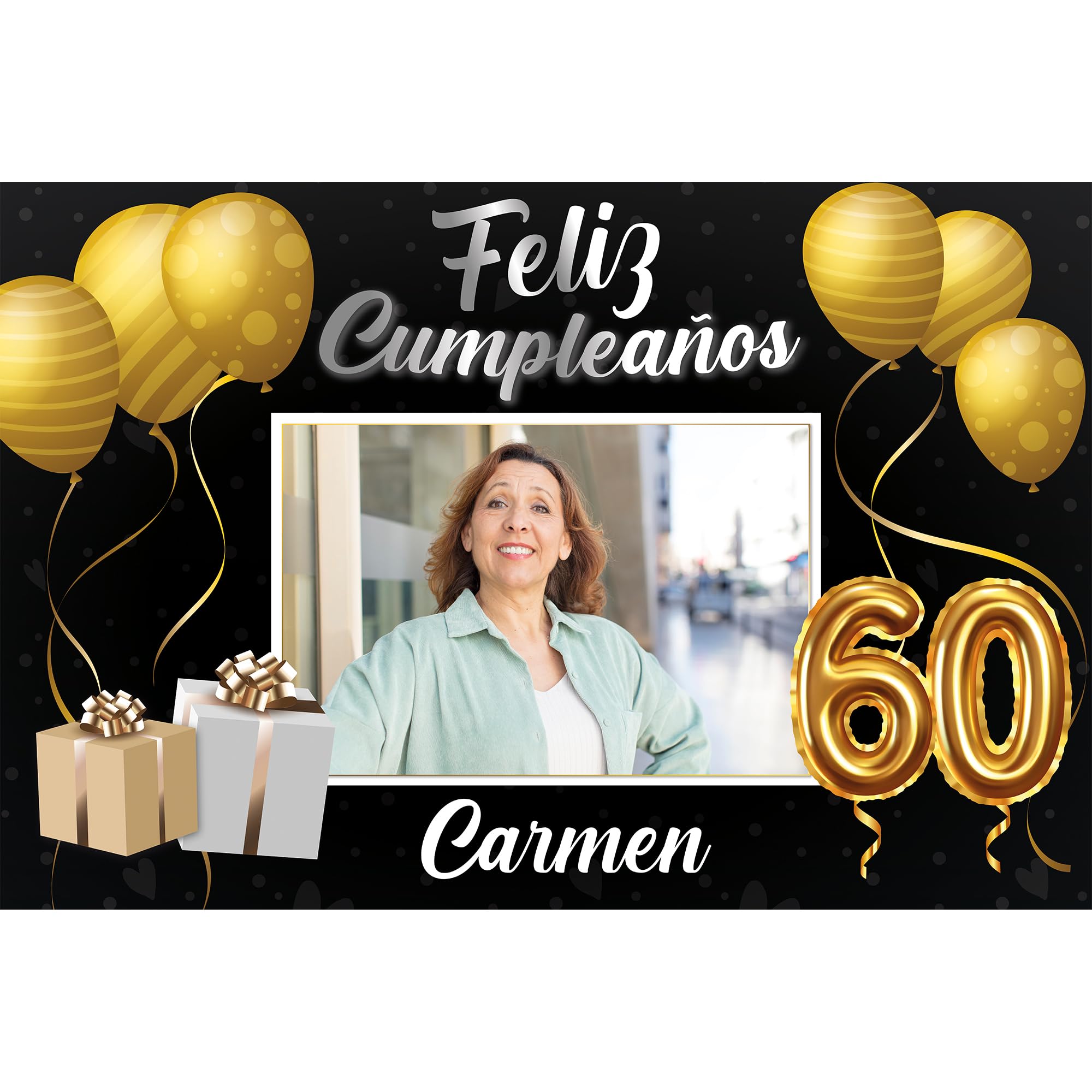 Photocall Cumpleaños 60 - Photocall para Decoración Cumpleaños con Diseño Elegante Y Duradero, Pancarta Personalizada para Celebraciones - Montaje Fácil - ONEPERSONAL (PHOTOCALL 60)